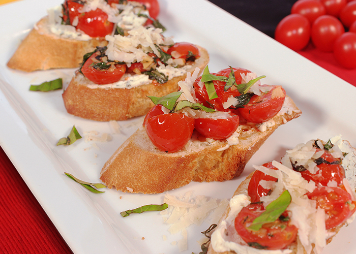 Blistered Tomato & Herbed Goat Cheese Crostini